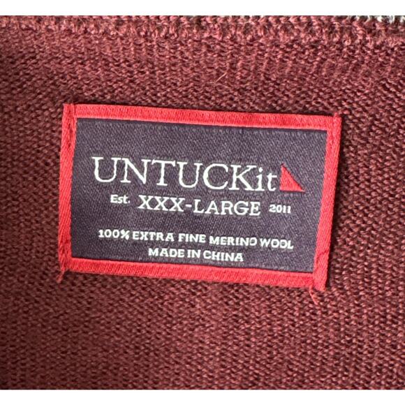 UNTUCKit 1/4 Zip Sweater Men’s Size XXXL Merino Wool Pullover Burgundy Work - Picture 4 of 7
